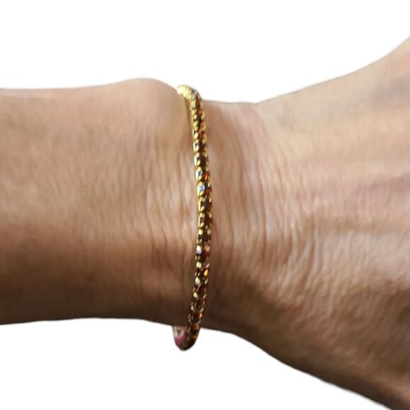 PARIS! 2/$30 Tennis Bracelet Delicate Amber Goldtone Stretch - Picture 5 of 8